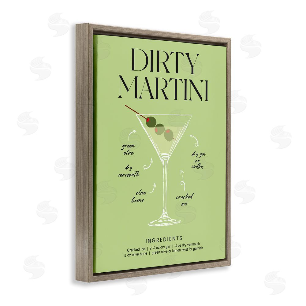 Lettered and Lined Dirty Martini Green Recipe Brown Floating Frame Canvas Wall Art Print