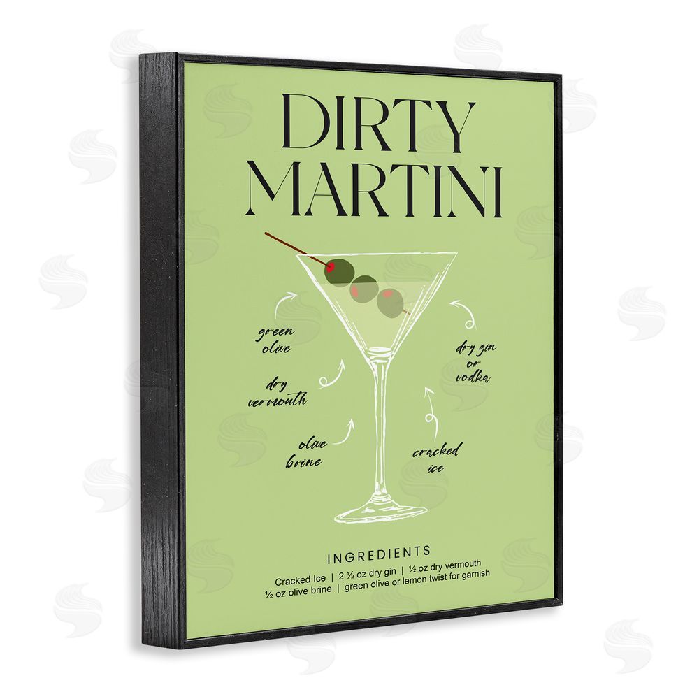 Lettered and Lined Dirty Martini Green Recipe Black Framed Giclee Wall Art Print