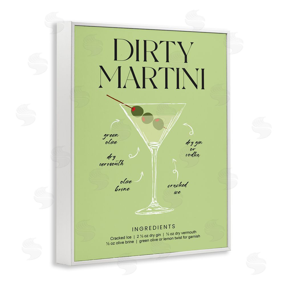 Lettered and Lined Dirty Martini Green Recipe White Framed Giclee Wall Art Print