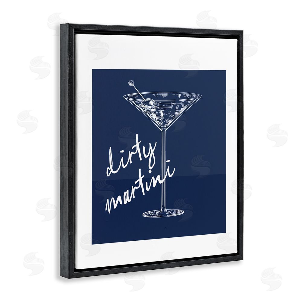 Lettered and Lined Dirty Martini on Blue Black Floating Frame Canvas Wall Art Print