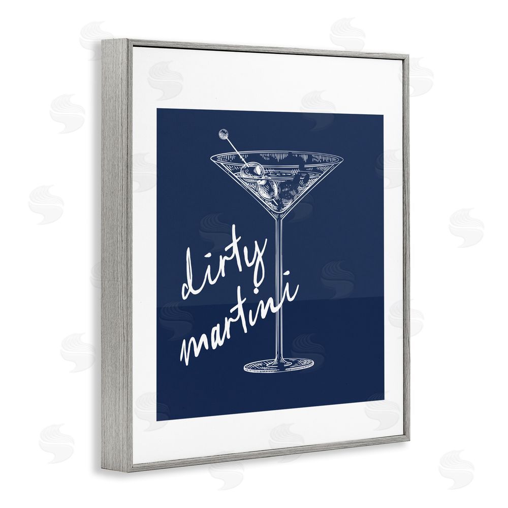 Lettered and Lined Dirty Martini on Blue Gray Framed Giclee Wall Art Print