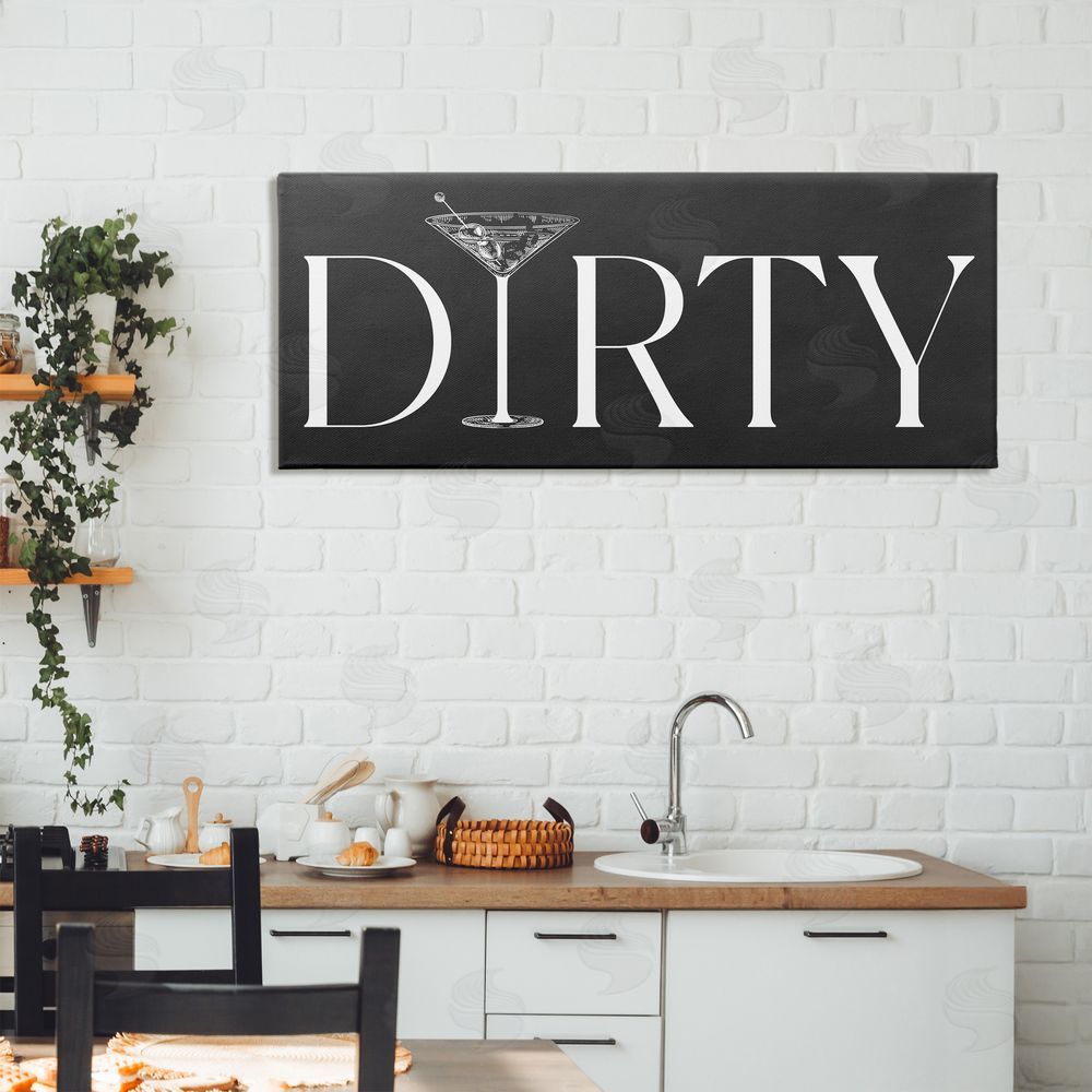Lettered and Lined Dirty Martini with Chalkboard Lettering Stretched Canvas Wall Art in Room