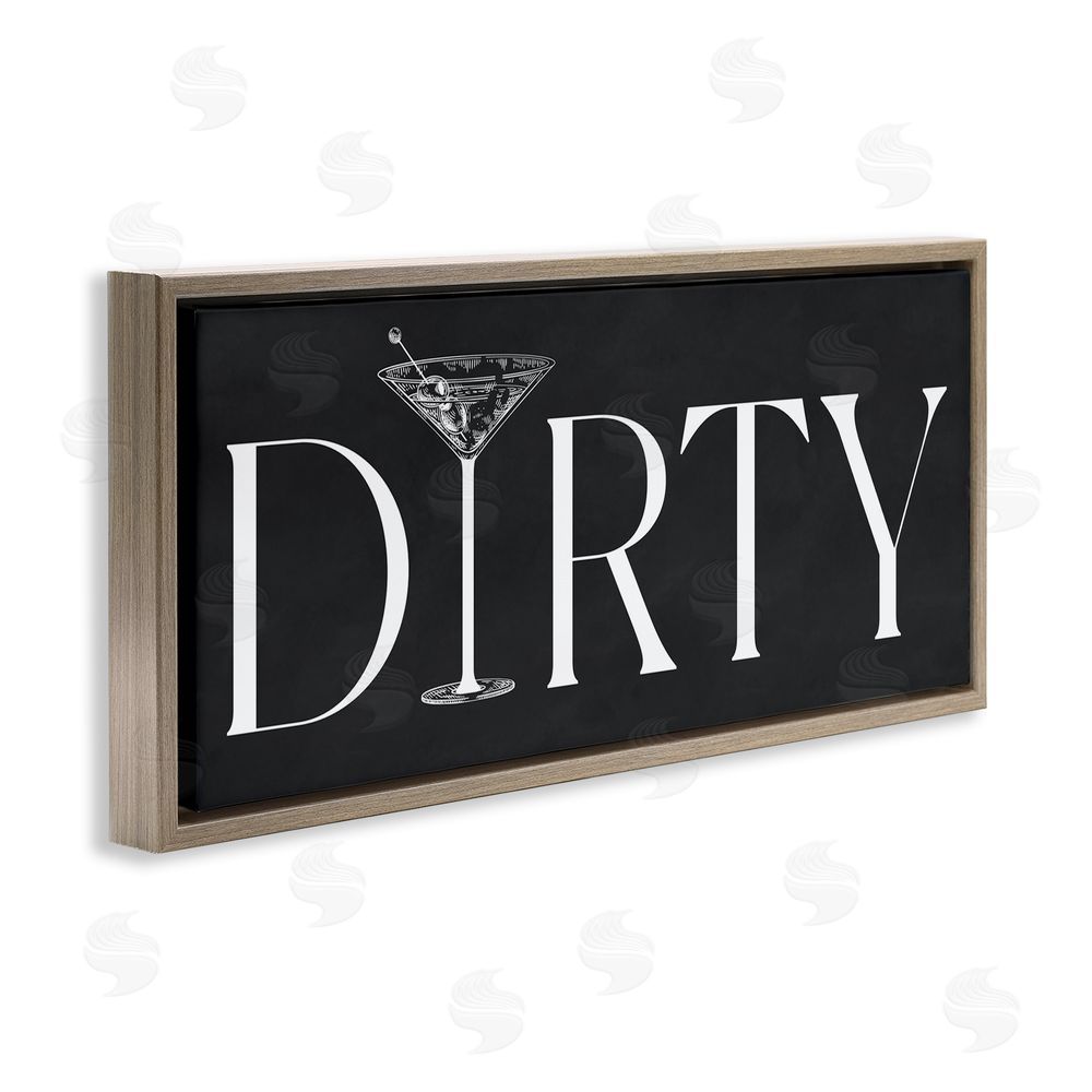 Lettered and Lined Dirty Martini with Chalkboard Lettering Brown Floating Frame Canvas Wall Art Print