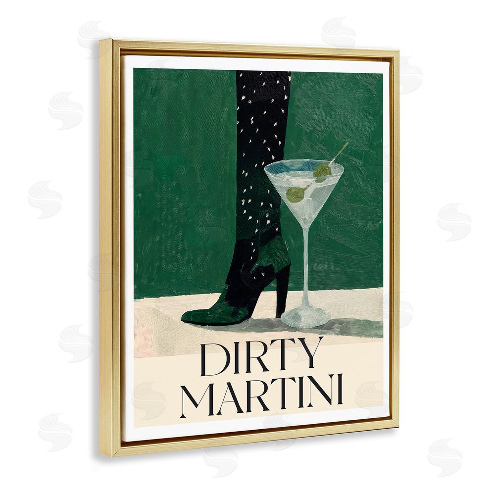 Lettered and Lined Dirty Martini Stylish Heel Gold Floating Frame Canvas Wall Art Print