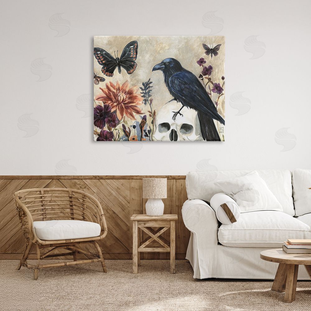 Sara Culpepper Halloween Crow with Butterflies Canvas Art on Wall