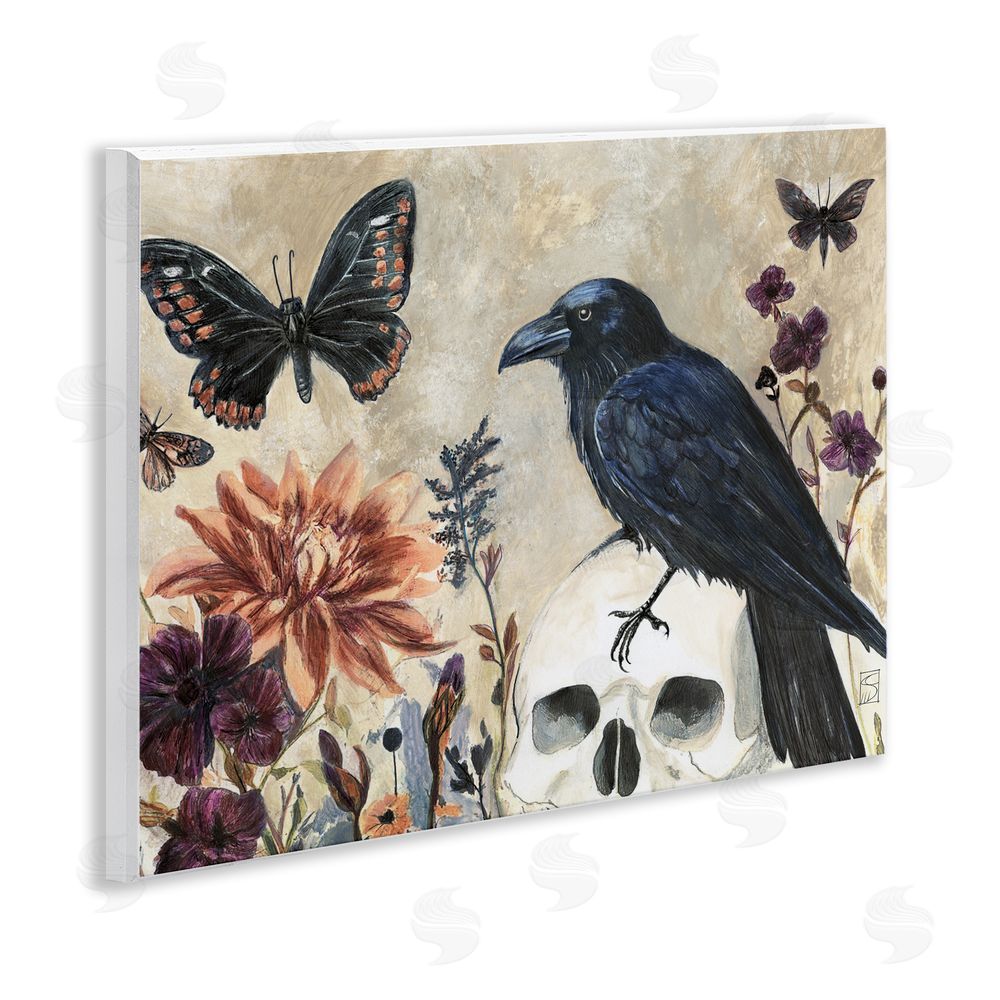 Sara Culpepper Halloween Crow with Butterflies Wall Plaque Art Print
