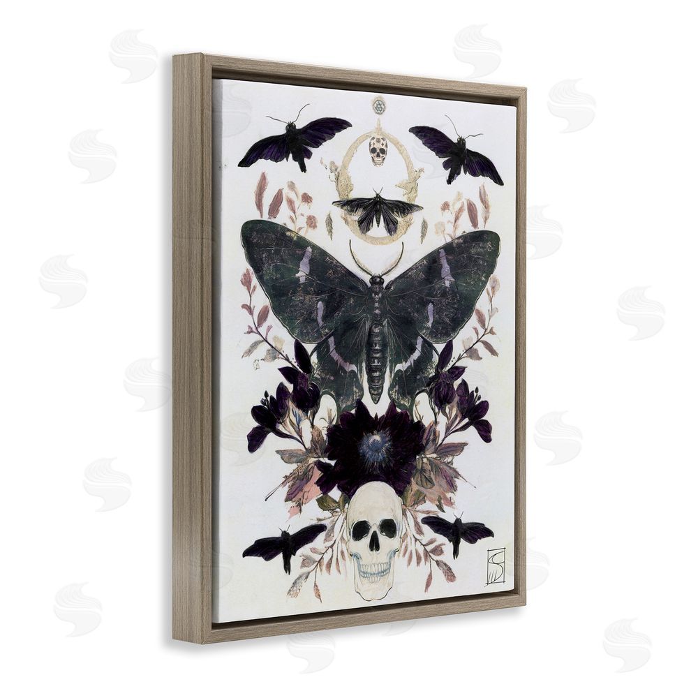 Sara Culpepper Gothic Symmetrical Moth Tarot Brown Floating Frame Canvas Wall Art Print