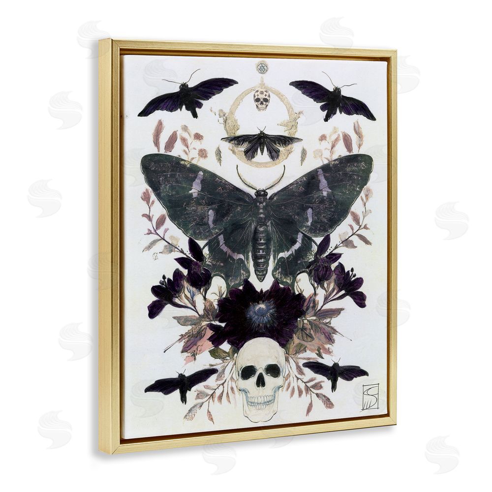 Sara Culpepper Gothic Symmetrical Moth Tarot Gold Floating Frame Canvas Wall Art Print