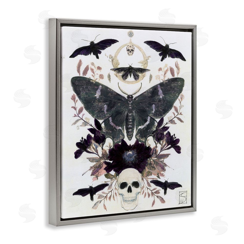 Sara Culpepper Gothic Symmetrical Moth Tarot Gray Floating Frame Canvas Wall Art Print