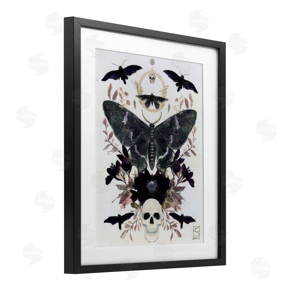 Sara Culpepper Gothic Symmetrical Moth Tarot Black Framed Print Under Glass with White Mat Wall Art