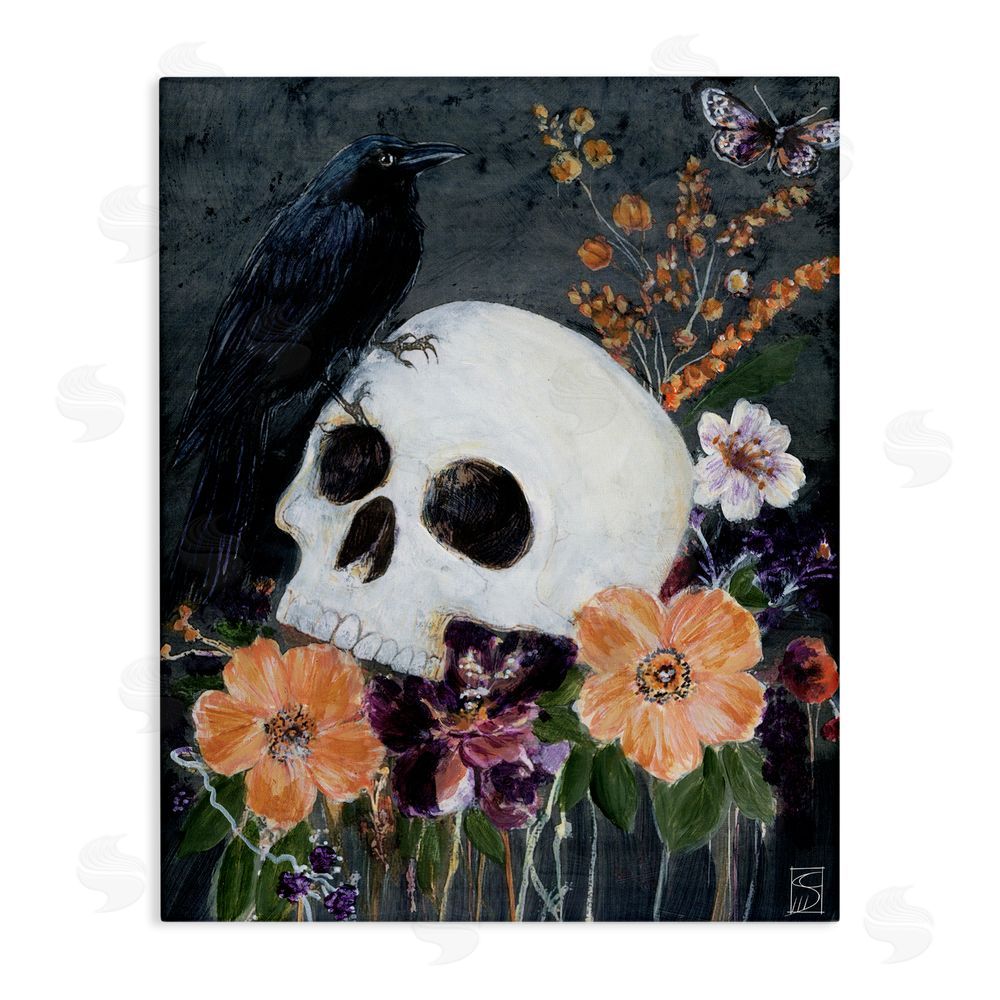 Sara Culpepper Halloween Flowers & Skull Canvas Wall Art Print