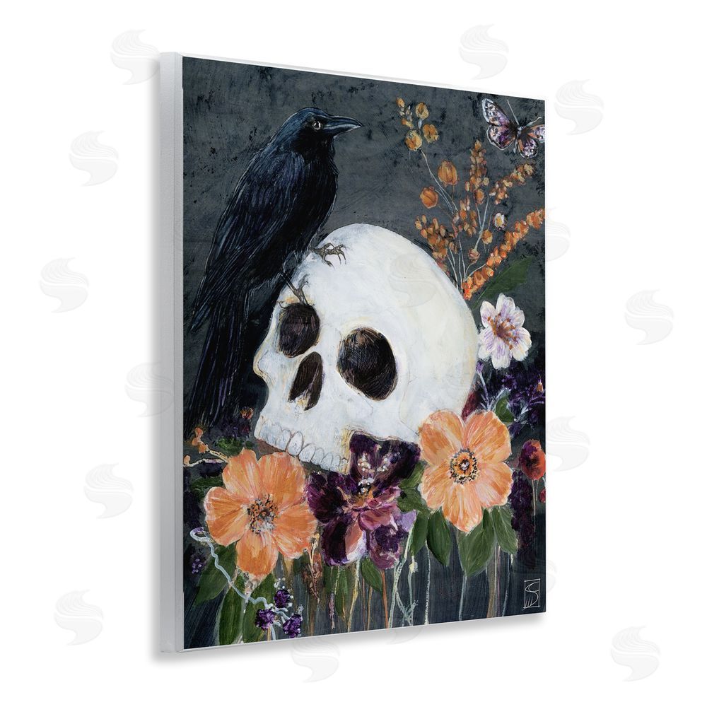Sara Culpepper Halloween Flowers & Skull Wall Plaque Art Print