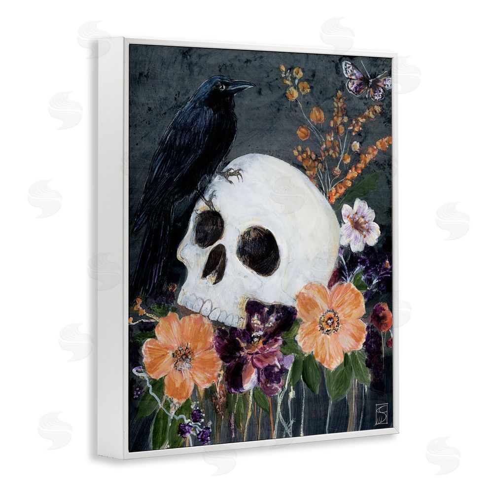 Sara Culpepper Halloween Flowers & Skull White Framed Giclee Wall Art Print