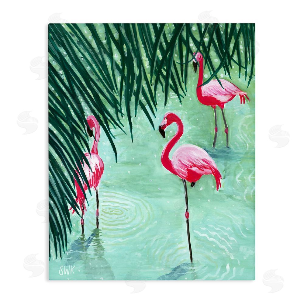 Sarah Waldron Kimball Shallow Flamingo Pond Stretched Canvas Wall Art Print