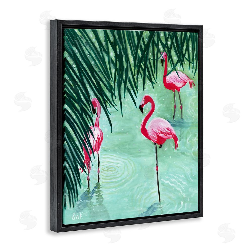 Sarah Waldron Kimball Shallow Flamingo Pond Black Floating Frame Canvas Wall Art Print