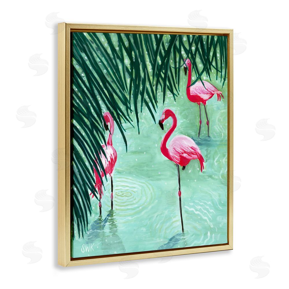 Sarah Waldron Kimball Shallow Flamingo Pond Gold Floating Frame Canvas Wall Art Print