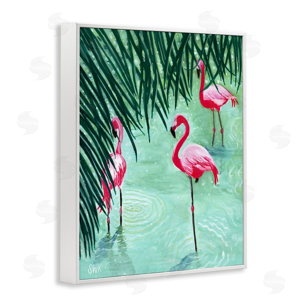 Sarah Waldron Kimball Shallow Flamingo Pond White Framed Giclee Wall Art Print