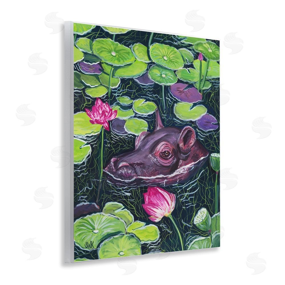 Sarah Waldron Kimball Hippo & Blossoms Pond Wooden Wall Plaque Art Print