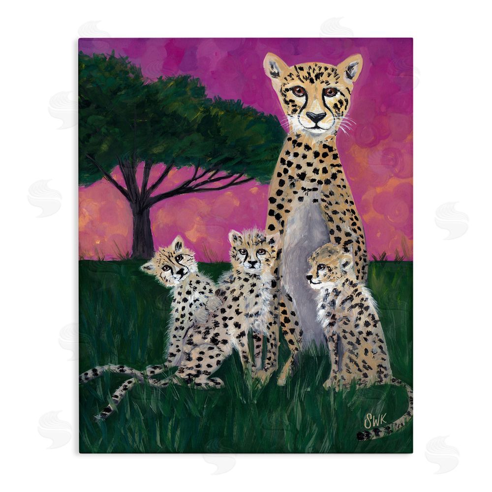Sarah Waldron Kimball Mama Cheetah & Her Cubs Stretched Canvas Wall Art Print