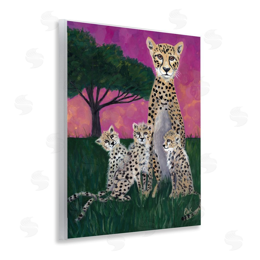 Sarah Waldron Kimball Mama Cheetah & Her Cubs Wooden Wall Plaque Art Print