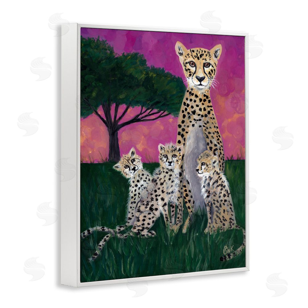Sarah Waldron Kimball Mama Cheetah & Her Cubs White Framed Giclee Wall Art Print