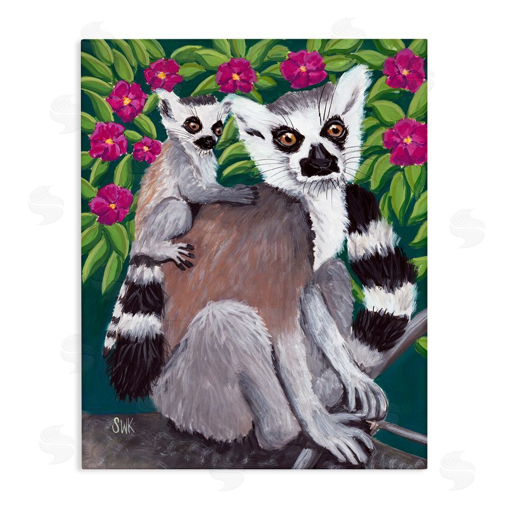 Sarah Waldron Kimball Ring Tailed Lemur Mama & Baby Stretched Canvas Wall Art Print