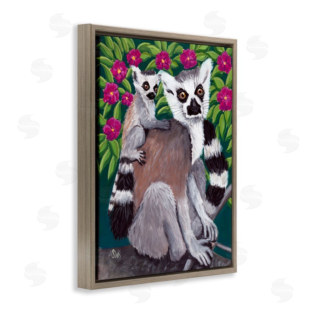 Sarah Waldron Kimball Ring Tailed Lemur Mama & Baby Brown Floating Frame Canvas Wall Art Print