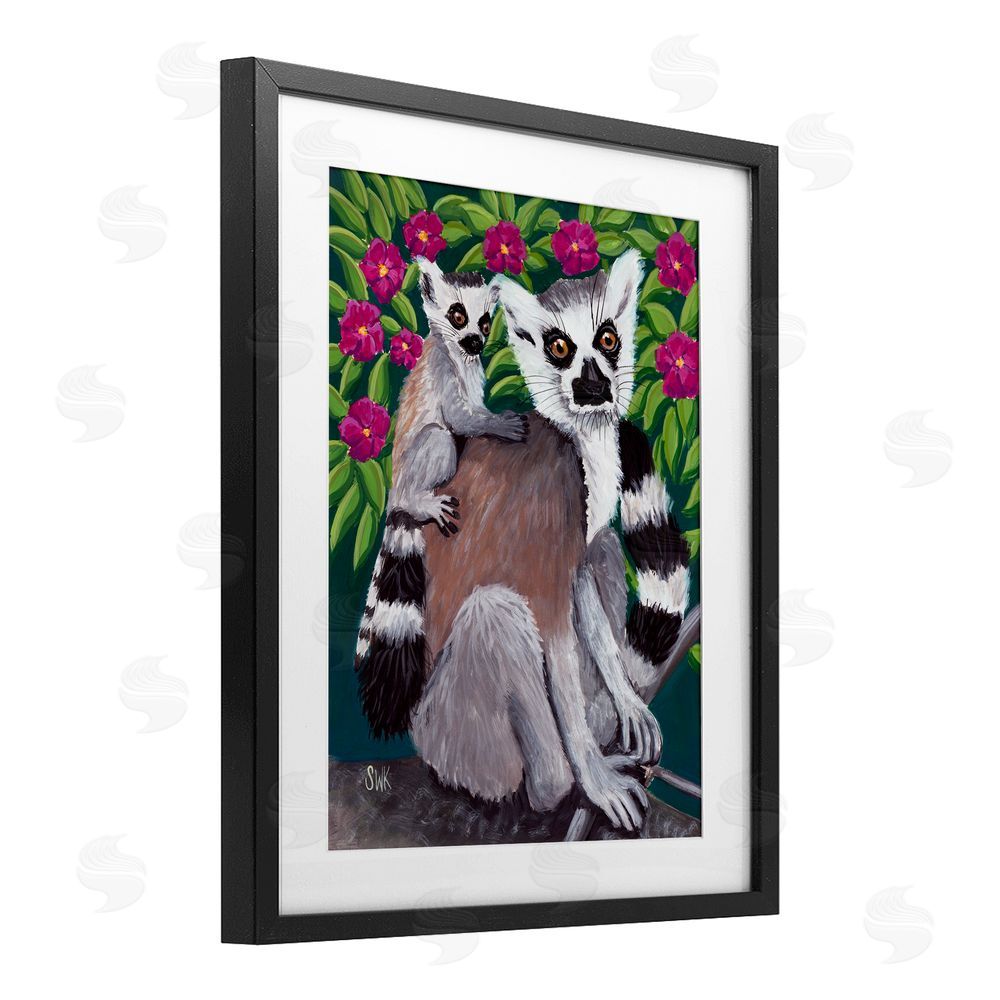 Sarah Waldron Kimball Ring Tailed Lemur Mama & Baby Black Framed Print Under Glass Wall Art