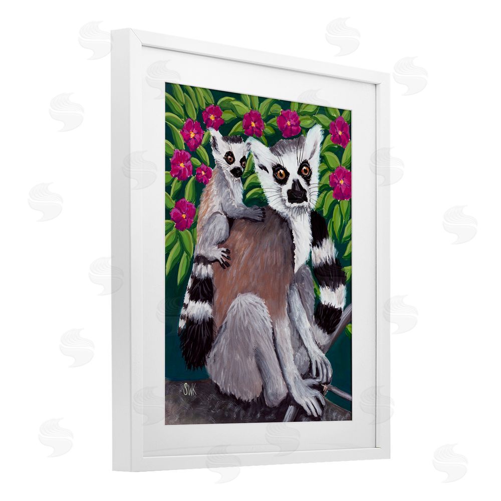 Sarah Waldron Kimball Ring Tailed Lemur Mama & Baby White Framed Print Under Glass Wall Art