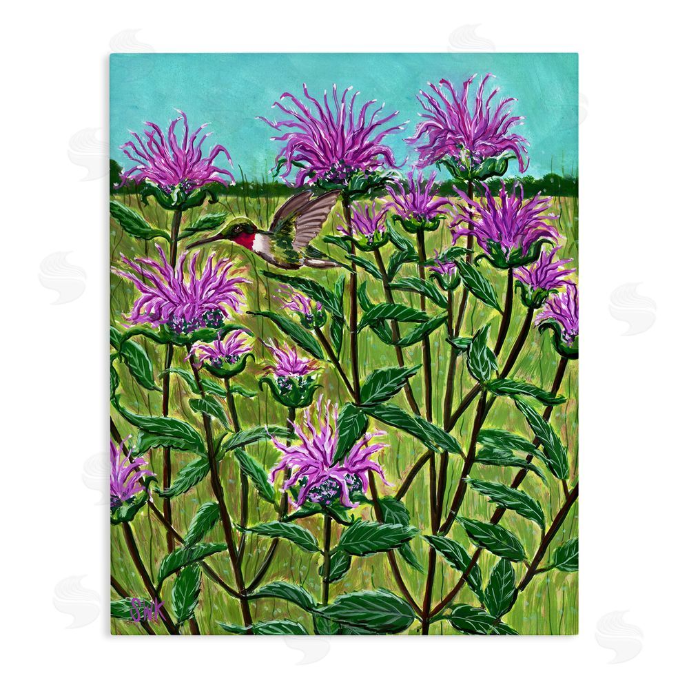 Sarah Waldron Kimball Ruby Throated Hummingbird & Beebalm Stretched Canvas Wall Art Print