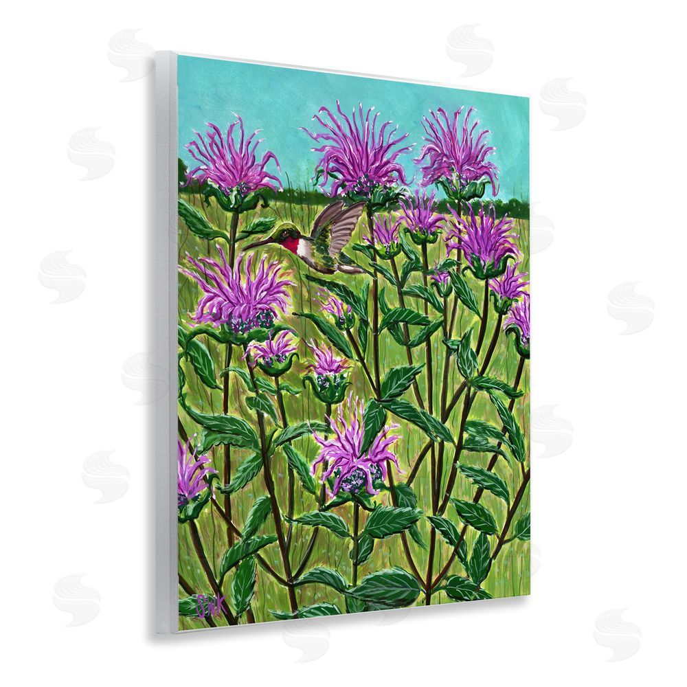 Sarah Waldron Kimball Ruby Throated Hummingbird & Beebalm Wooden Wall Plaque Art Print