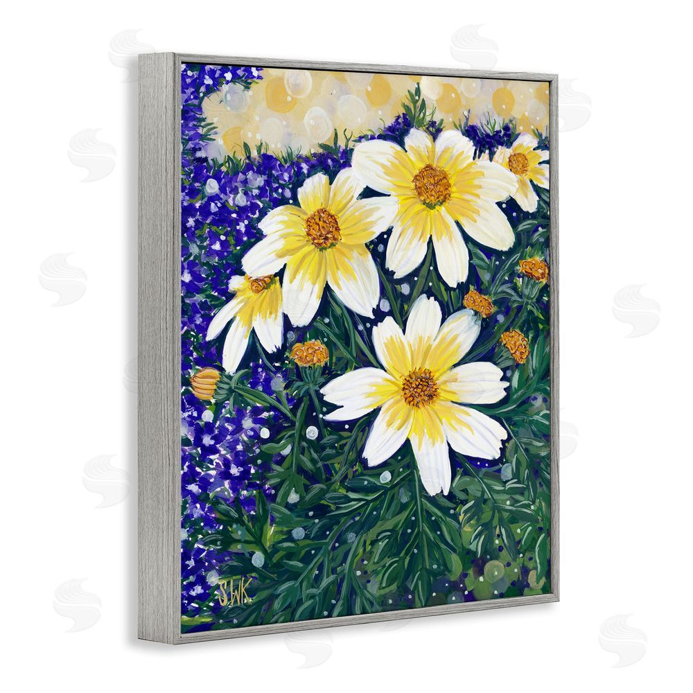 Sarah Waldron Kimball Summer Garden Cosmos Gray Framed Giclee Wall Art Print