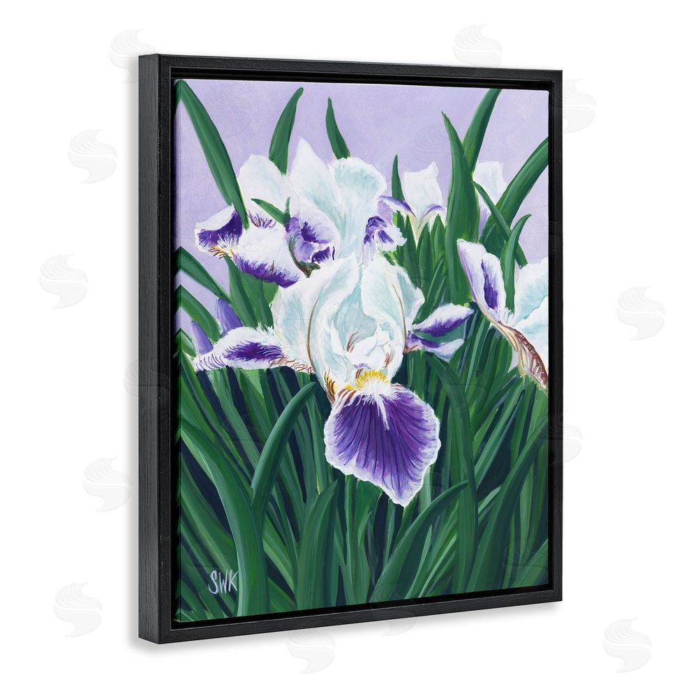 Sarah Waldron Kimball Purple & White Irises Black Floating Frame Canvas Wall Art Print