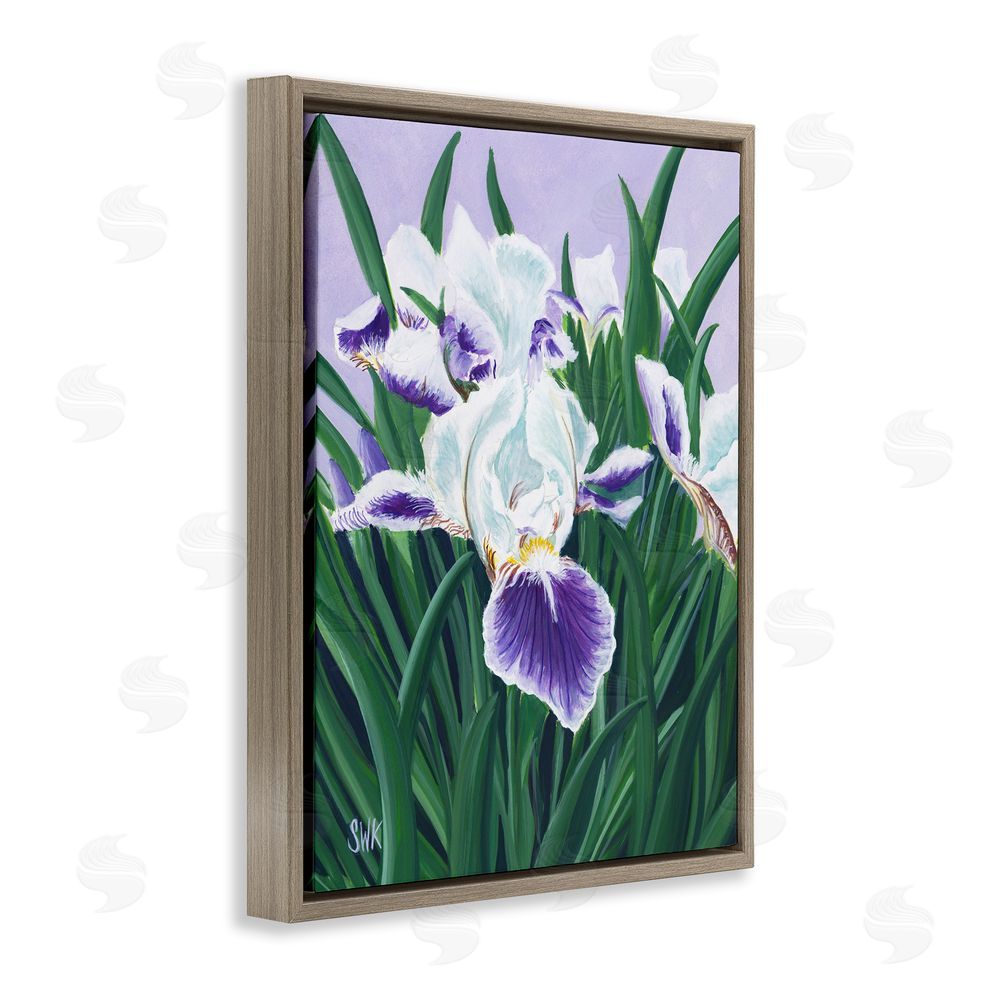 Sarah Waldron Kimball Purple & White Irises Brown Floating Frame Canvas Wall Art Print