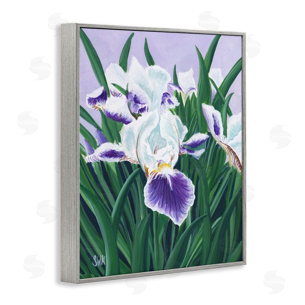 Sarah Waldron Kimball Purple & White Irises Gray Framed Giclee Wall Art Print