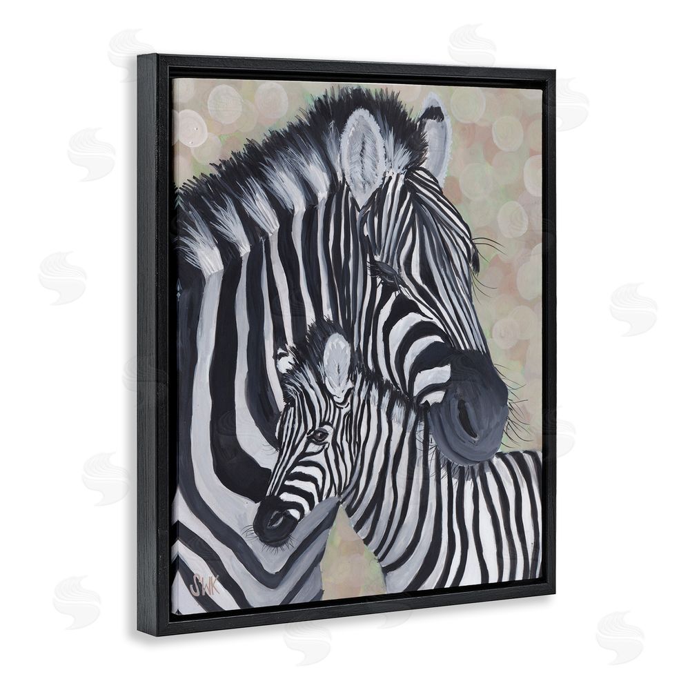 Sarah Waldron Kimball Mama Zebra & Her Foal Black Floating Frame Canvas Wall Art Print