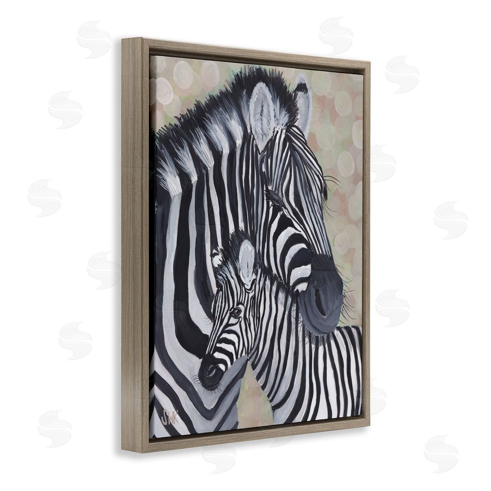 Sarah Waldron Kimball Mama Zebra & Her Foal Brown Floating Frame Canvas Wall Art Print