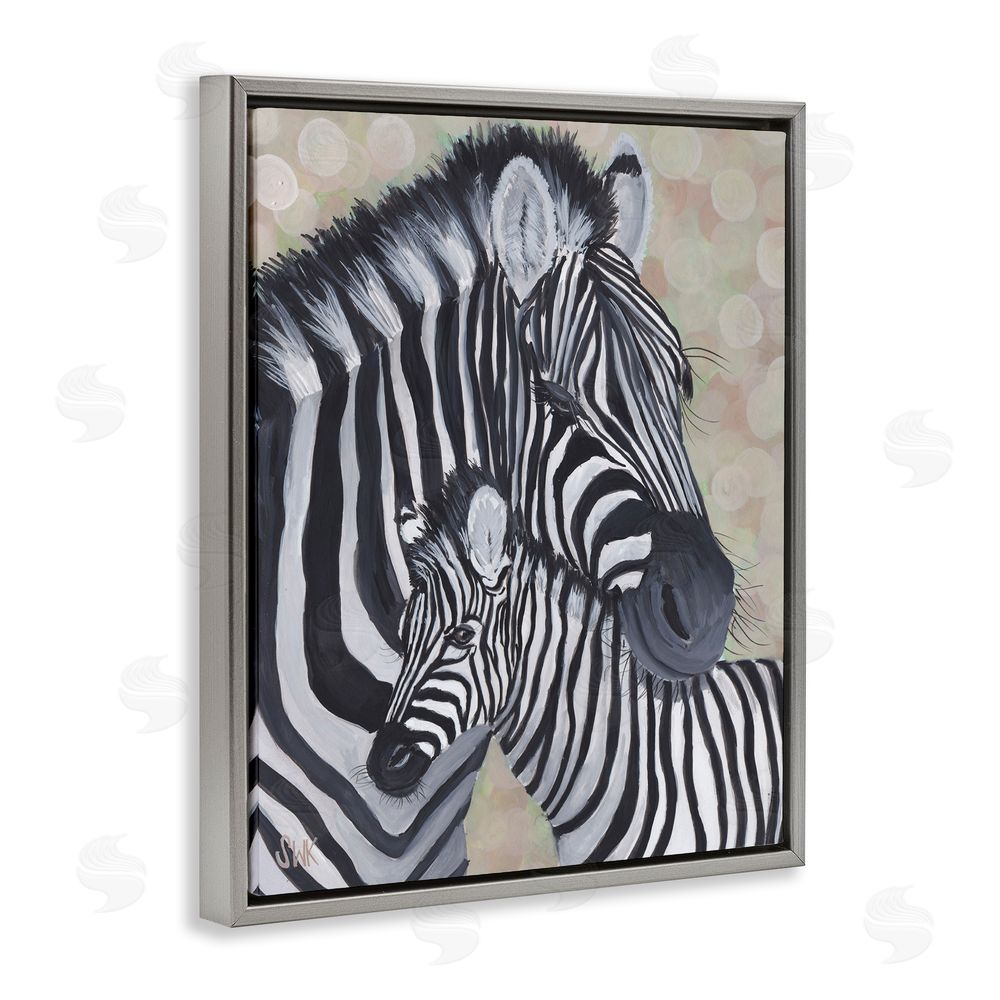 Sarah Waldron Kimball Mama Zebra & Her Foal Gray Floating Frame Canvas Wall Art Print