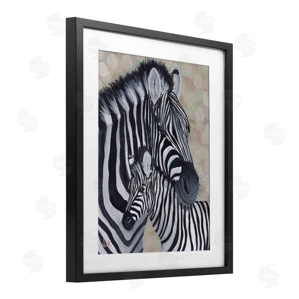 Sarah Waldron Kimball Mama Zebra & Her Foal Black Framed Print Under Glass Wall Art