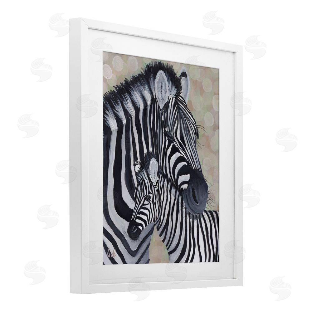 Sarah Waldron Kimball Mama Zebra & Her Foal White Framed Print Under Glass Wall Art