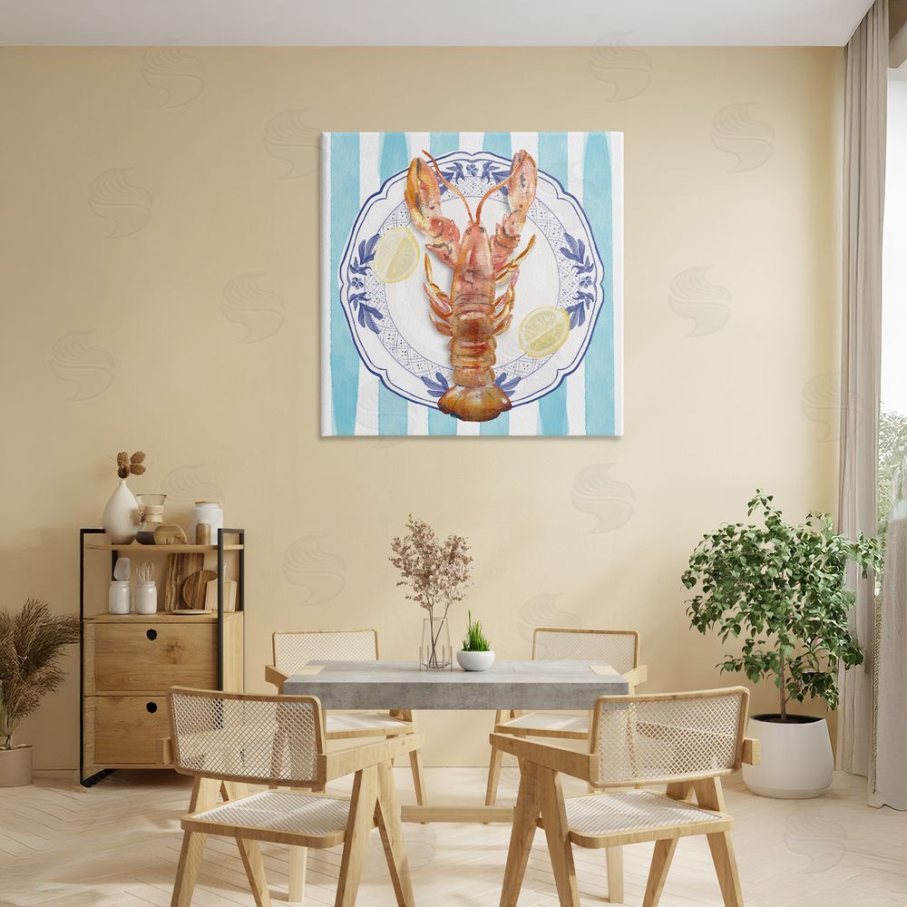 Christie Adams Lobster Seafood Plate Stretched Canvas Wall Art in Room