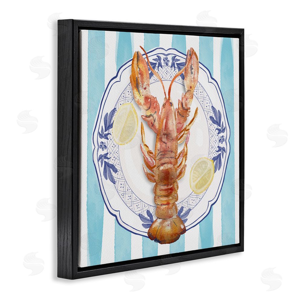 Christie Adams Lobster Seafood Plate Black Floating Frame Canvas Wall Art Print