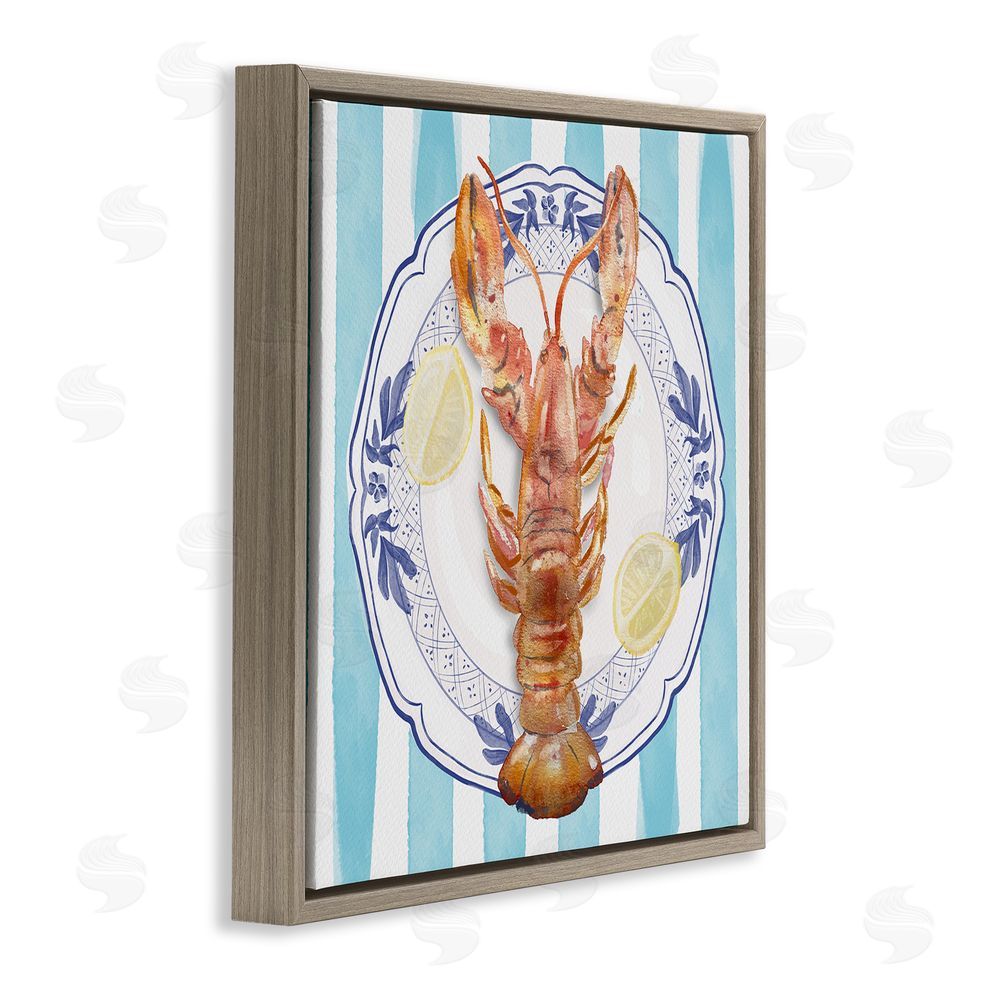Christie Adams Lobster Seafood Plate Brown Floating Frame Canvas Wall Art Print