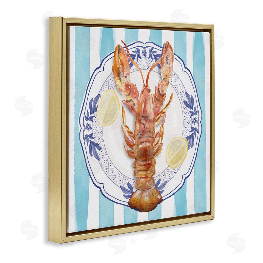Christie Adams Lobster Seafood Plate Gold Floating Frame Canvas Wall Art Print