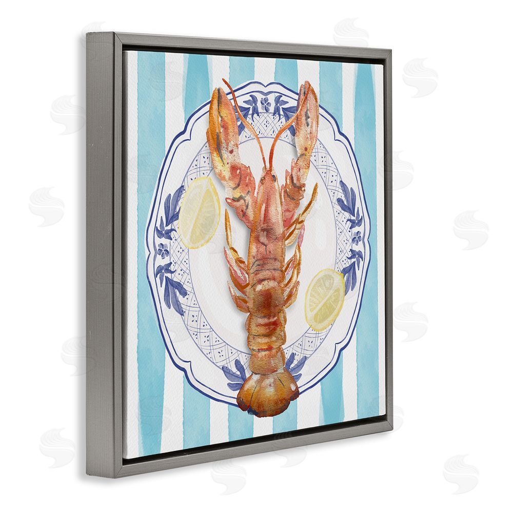 Christie Adams Lobster Seafood Plate Gray Floating Frame Canvas Wall Art Print