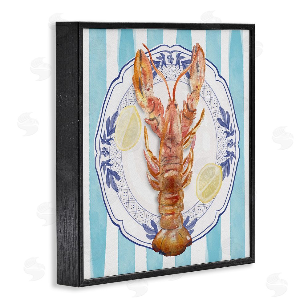 Christie Adams Lobster Seafood Plate Black Framed Giclee Wall Art Print