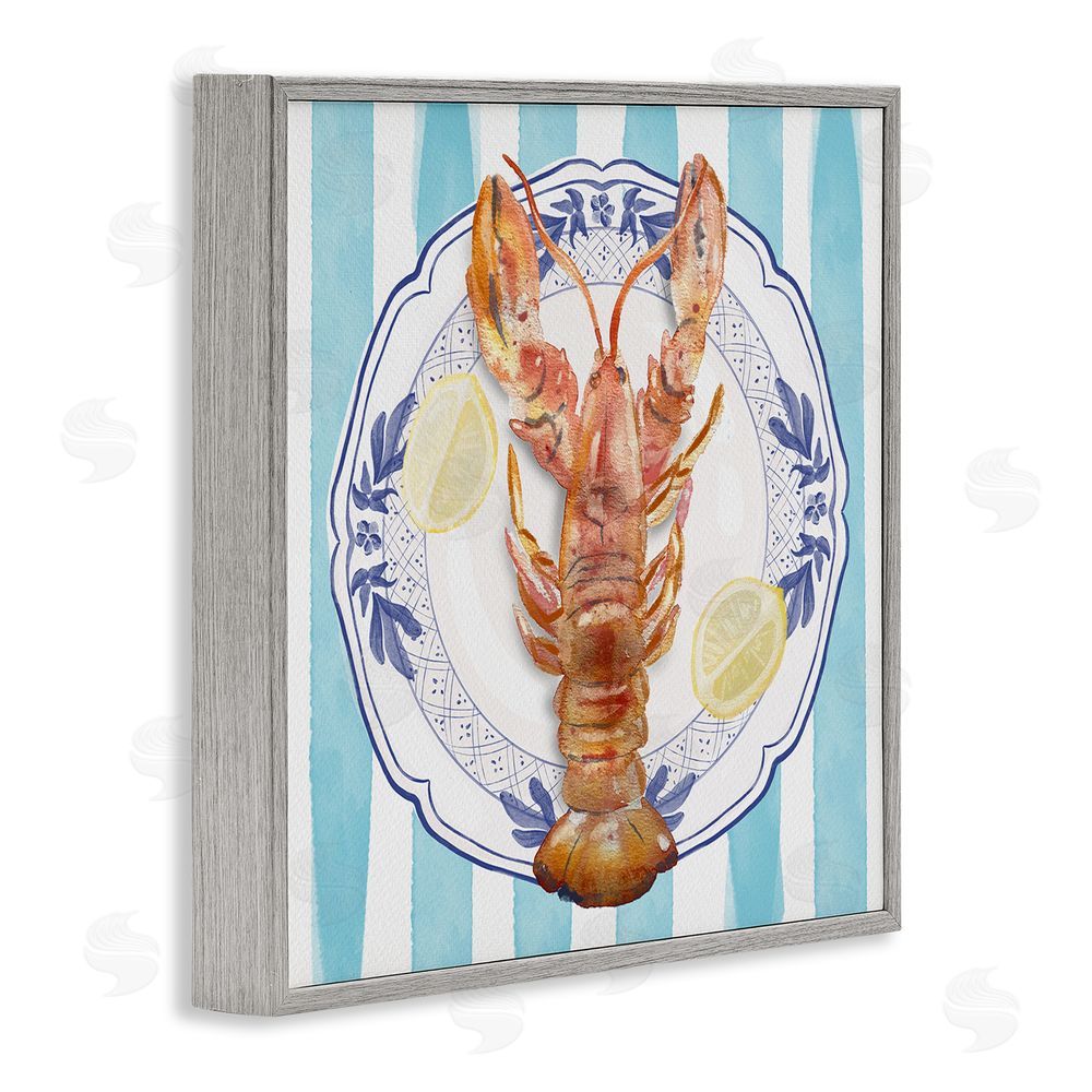 Christie Adams Lobster Seafood Plate Gray Framed Giclee Wall Art Print