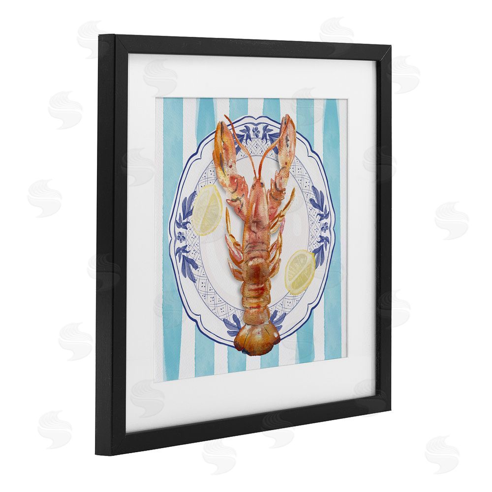 Christie Adams Lobster Seafood Plate Black Framed Print Under Glass Wall Art