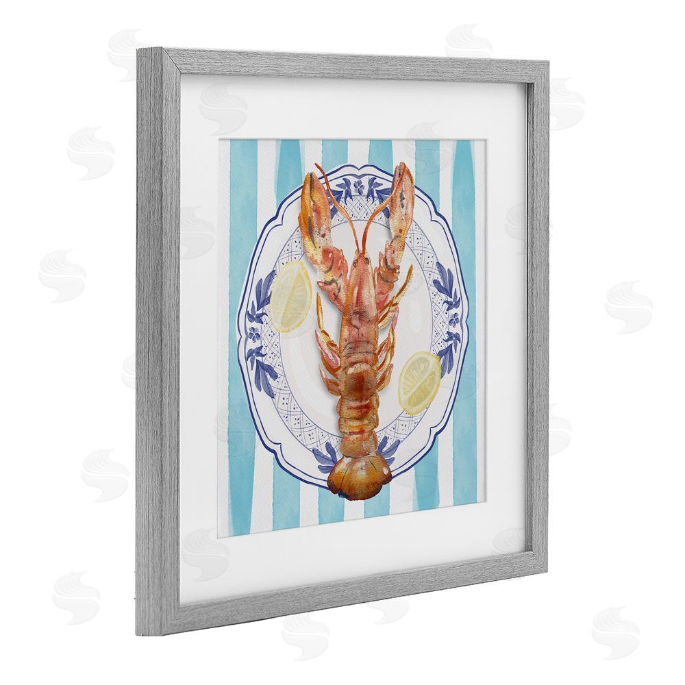 Christie Adams Lobster Seafood Plate Gray Framed Print Under Glass Wall Art