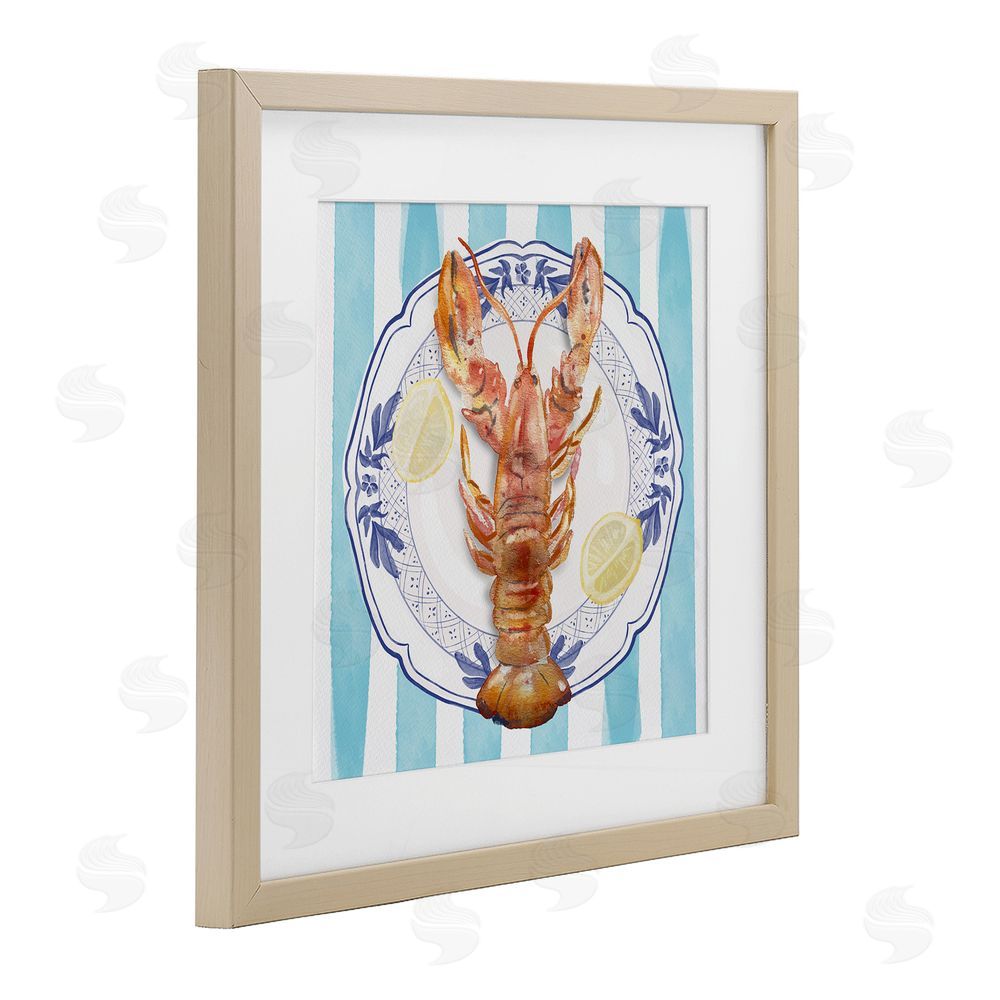 Christie Adams Lobster Seafood Plate Brown Framed Print Under Glass Wall Art